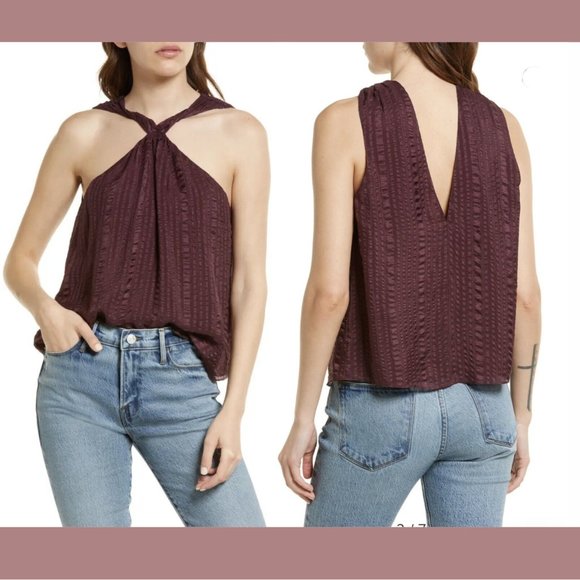 NEW $378 Frame [ Small ] Draped Textured Silk Halter Top in Cabernet Red‎ - Picture 1 of 14